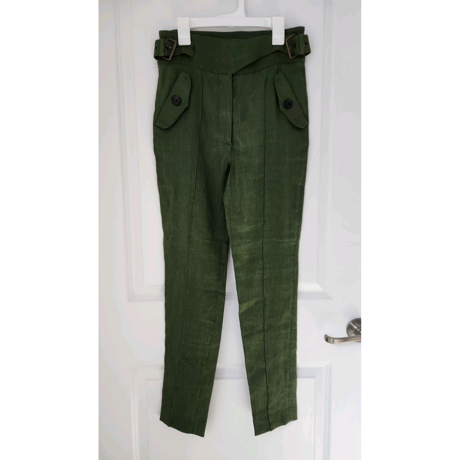 Veronica Beard Women's Linen Blend Knit Pants High-Rise Pockets Green Size 2